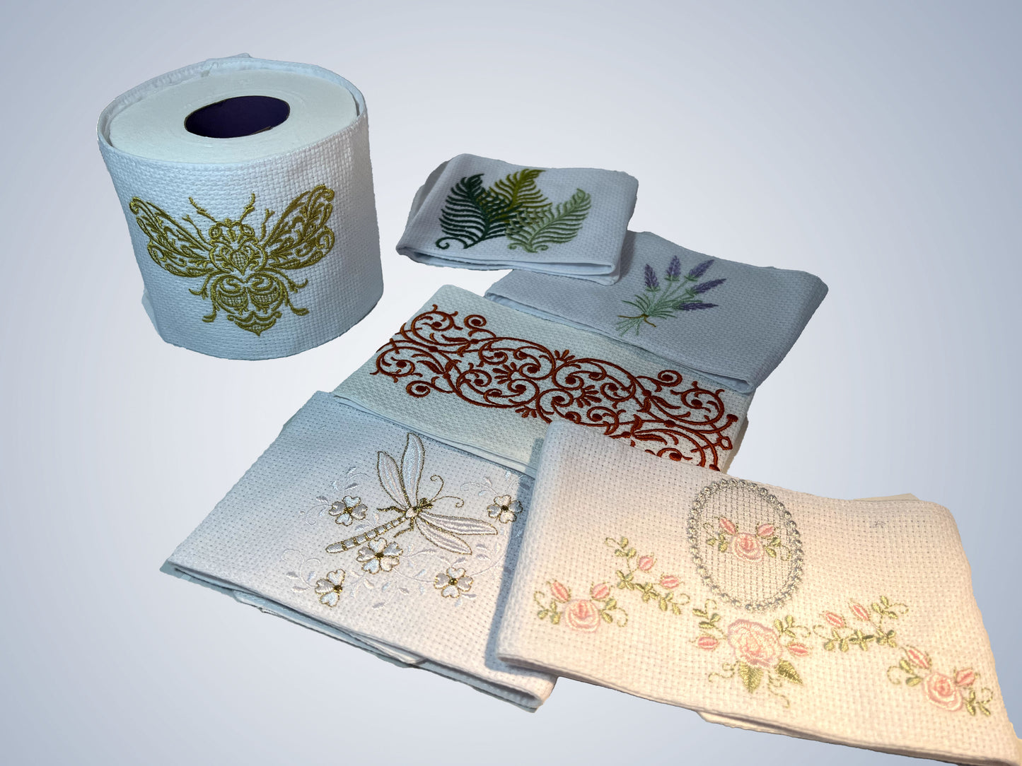 Toilet paper holder, 100% cotton, Lavender embroidery