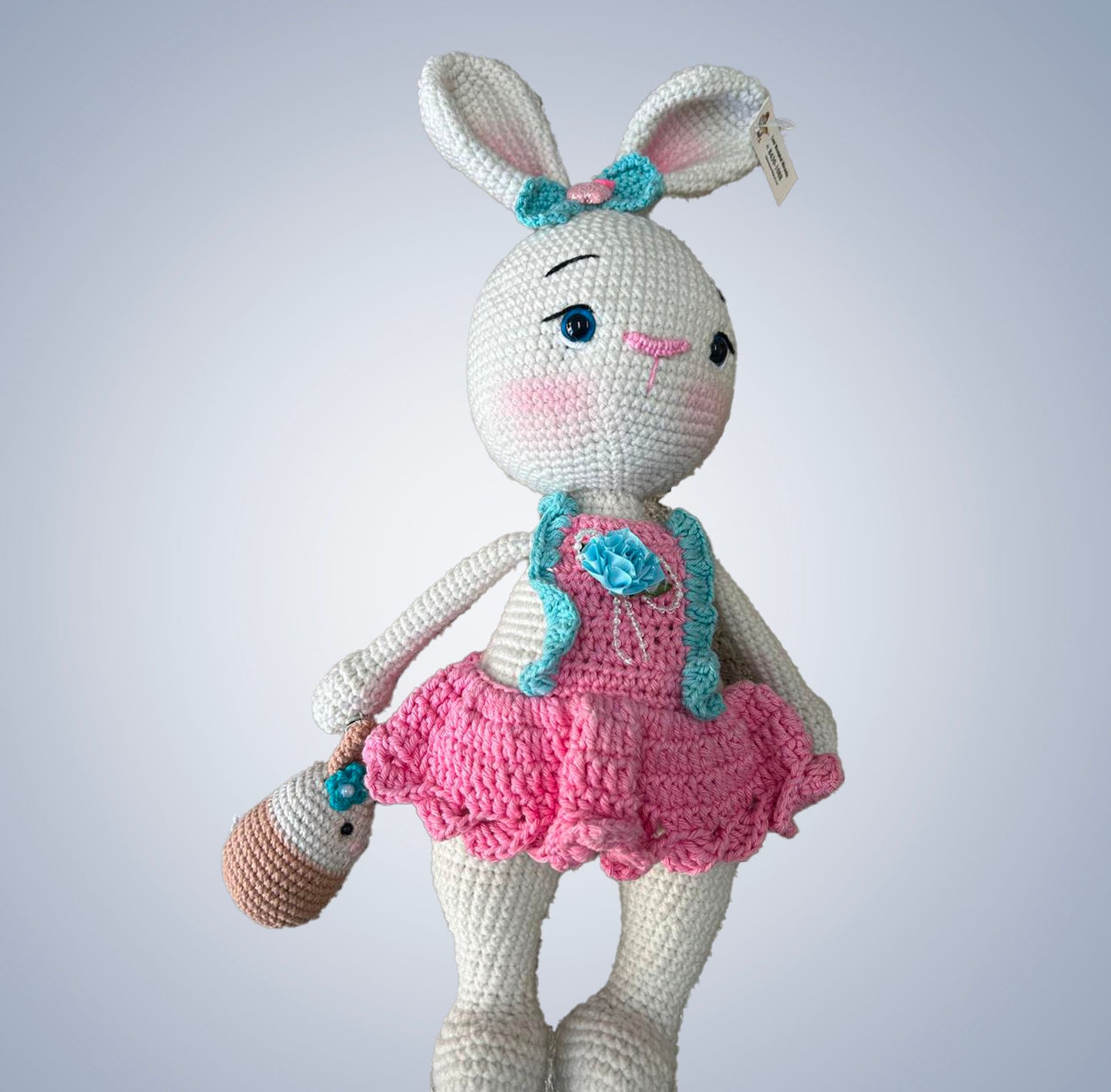 Amigurumi bunny in pink dress