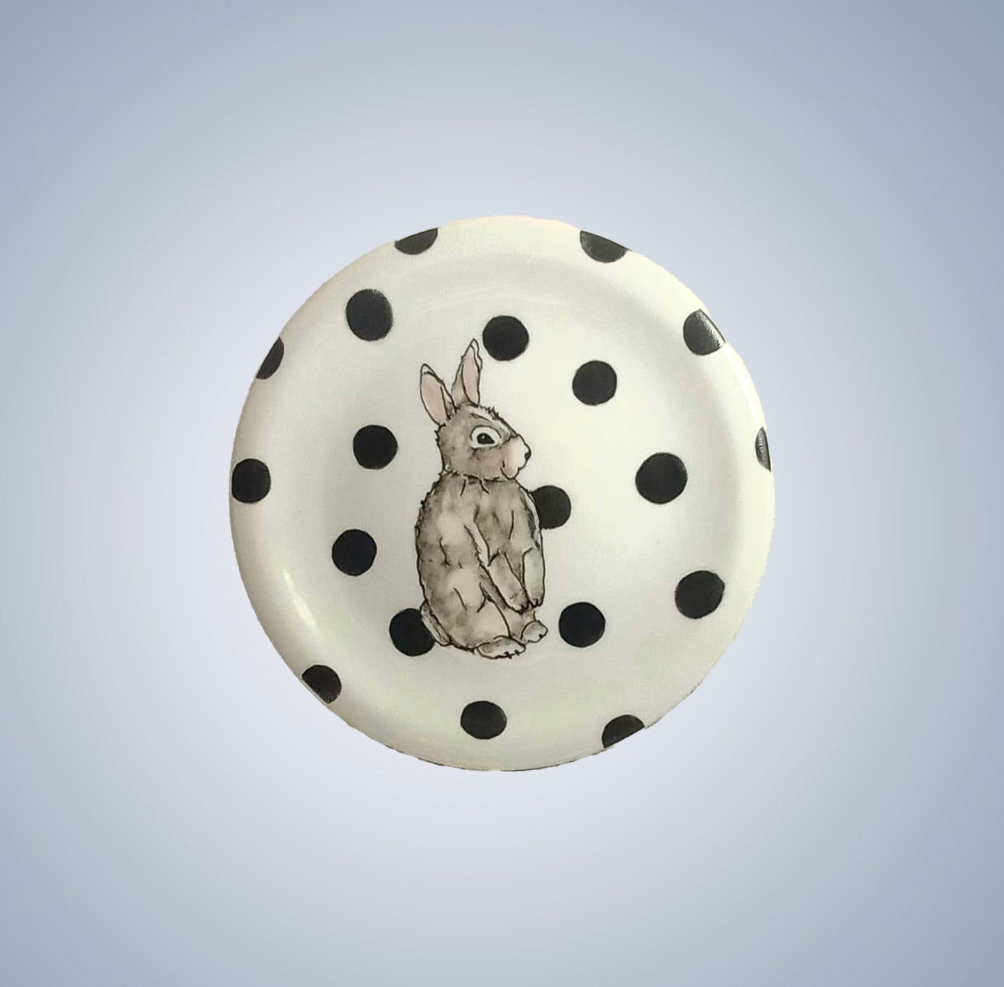Hand-painted porcelain plate - Rabbits with Polka Dots