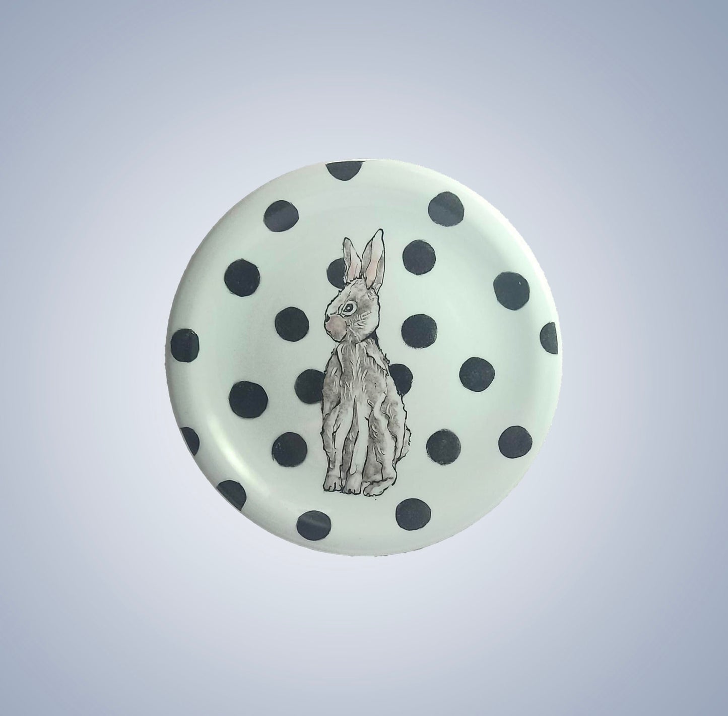 Hand-painted porcelain plate - Rabbits with Polka Dots
