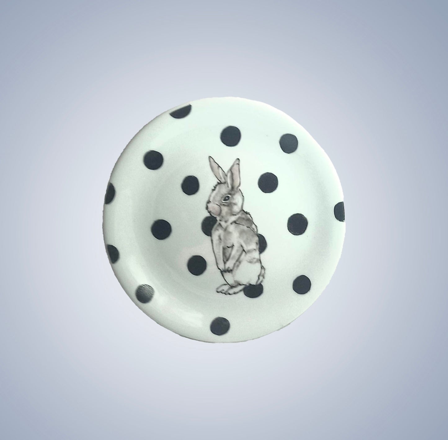 Hand-painted porcelain plate - Rabbits with Polka Dots
