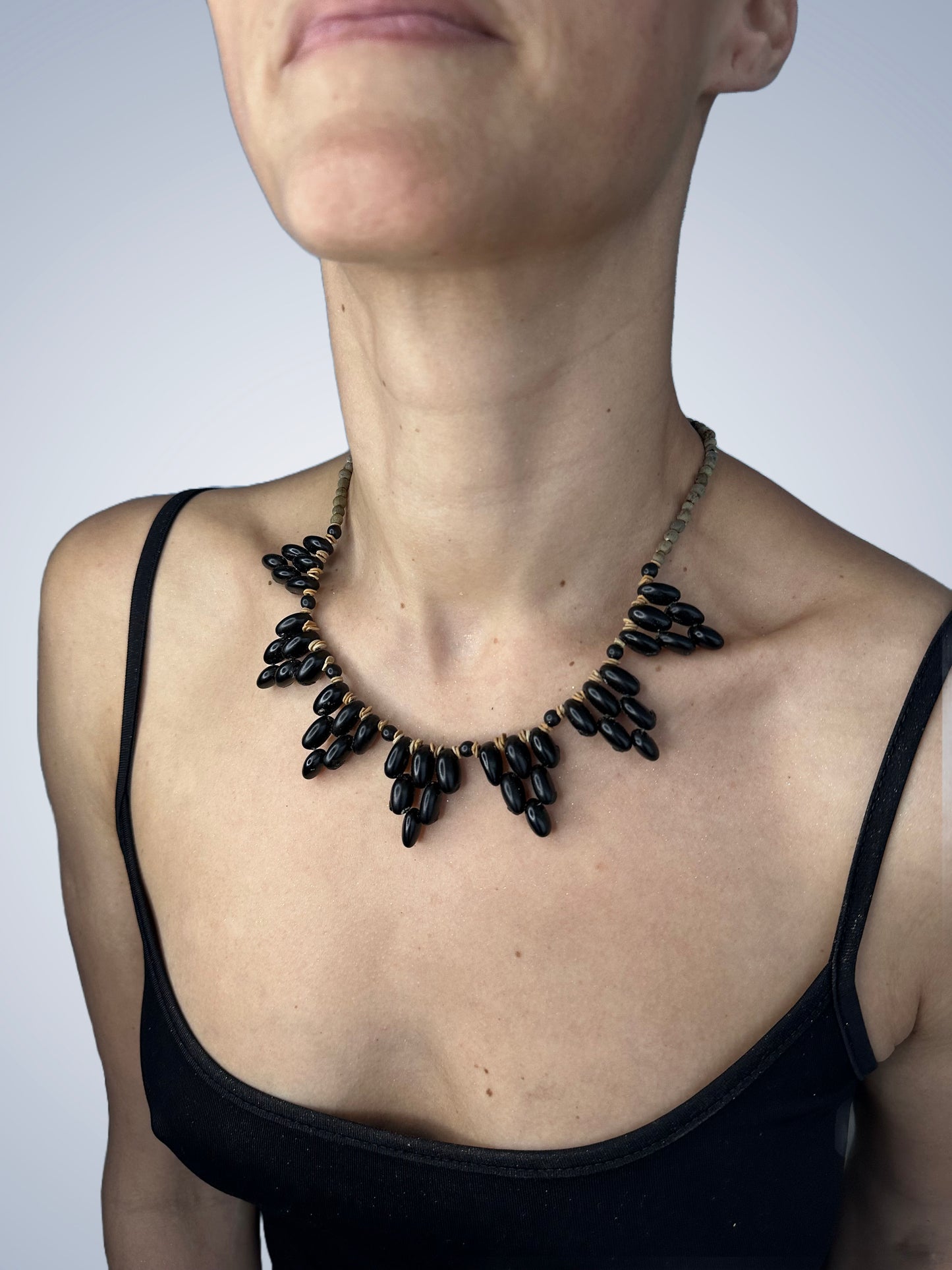Black rucuna and okra seed necklace - double sided