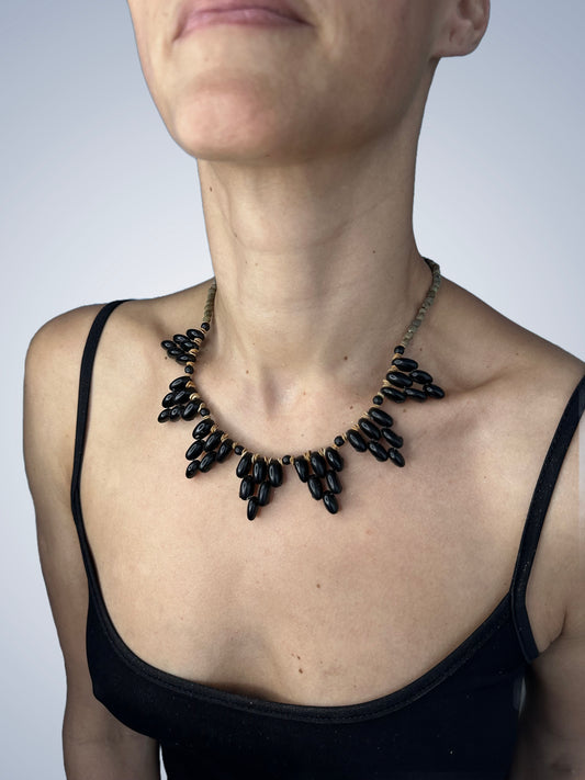 Black rucuna and okra seed necklace - double sided