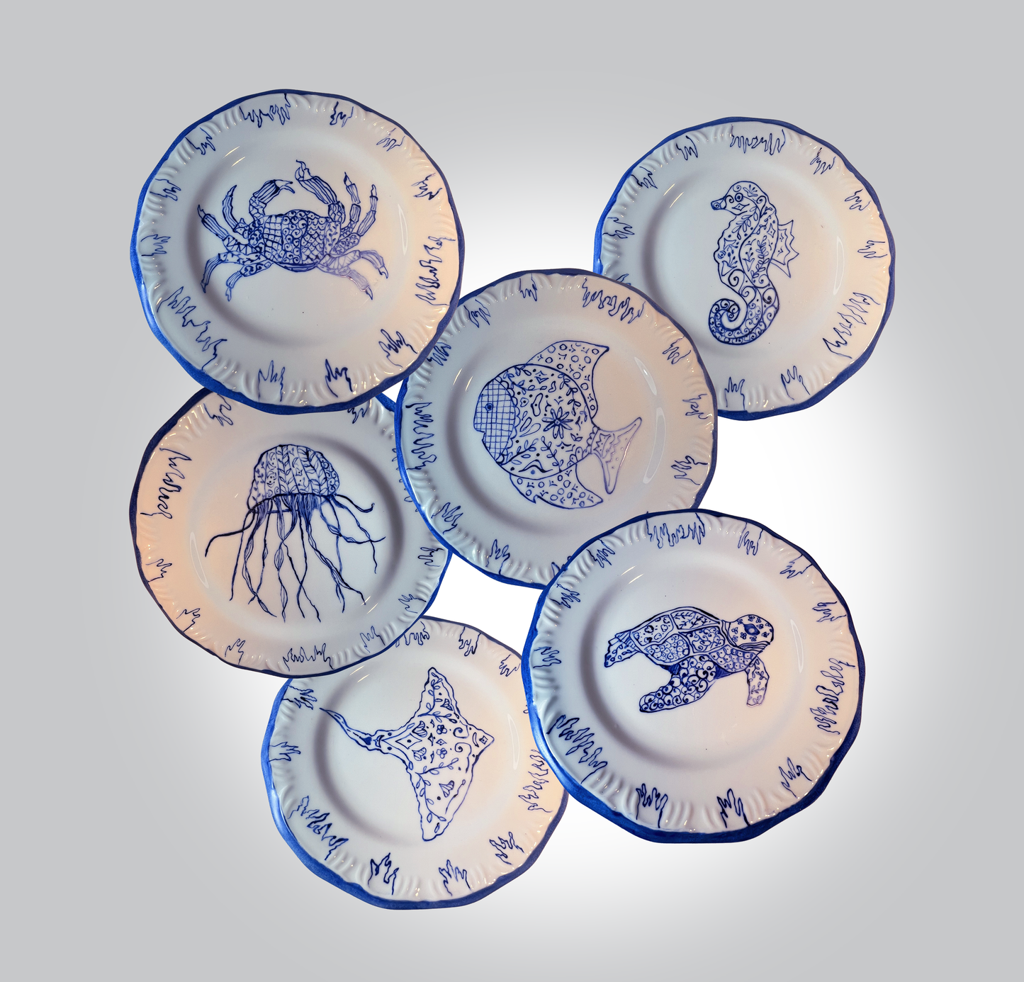 Hand painted porcelain plate - Fish
