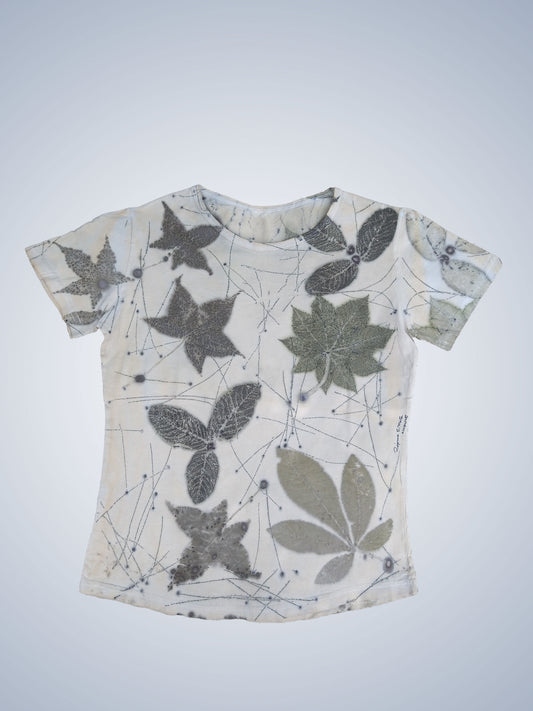 Camiseta em ecoprint "Mosaico Natural" - modelo baby look