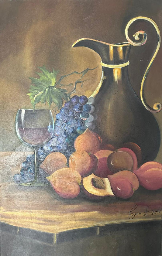 Vinho e Frutas, pintura - Erna Zandoná