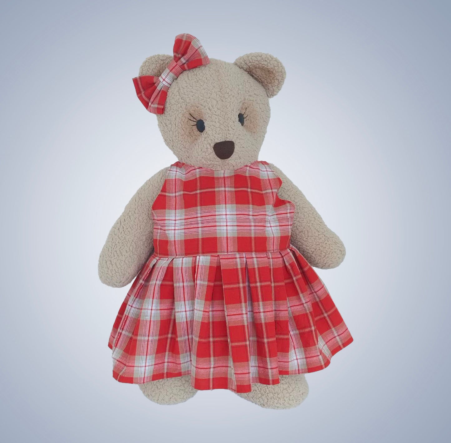 Boneco de Pelúcia - Ursa Big Caramelo com vestido vermelho